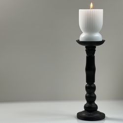Vintage Heavy Resin Black Pillar Candle Holder 10”