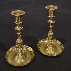 2 Baldwin Brass Candle Holders Saucer Base 6.75" X3.5"(each)