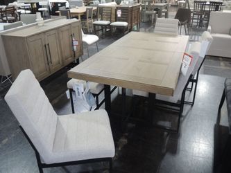 Intercon Mariposa Extendable Trestle Dining Table - Rustic Dune Oak & Black Metal Base