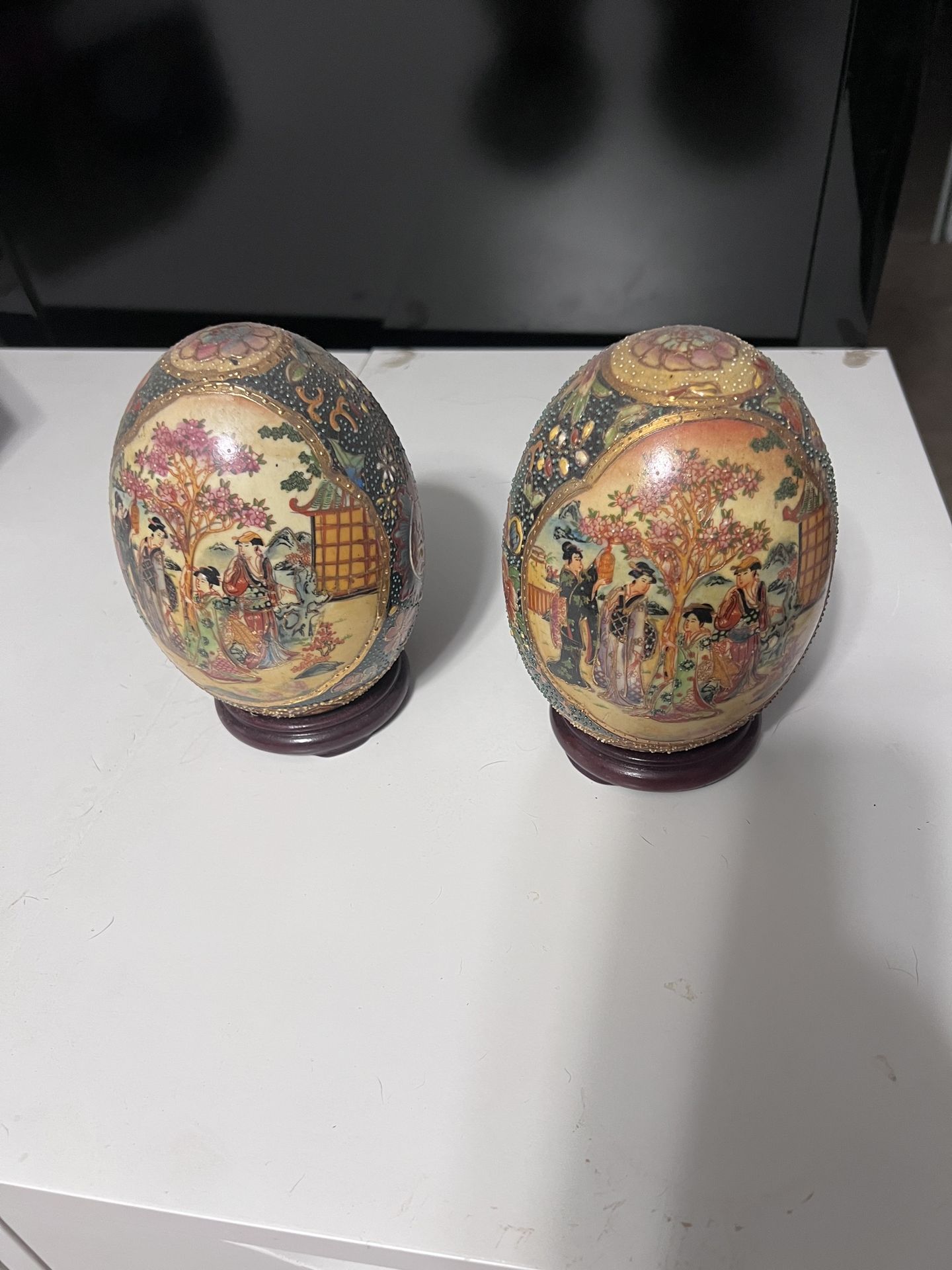 Chinese Satsuma Egg Set With Wood Stand