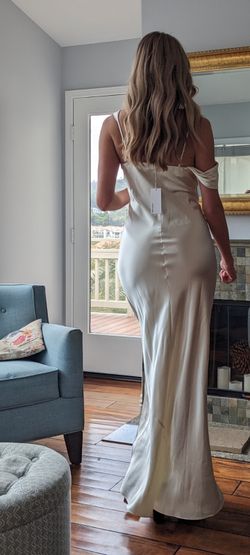 ivory lace dress juniors BABARONI Nude Lining Ivory Lace Halter Floor Length Dresses-Champagne, Champagne / US0