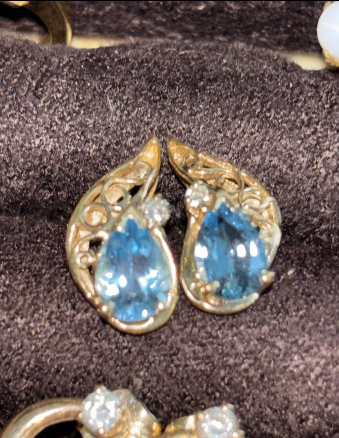 14k Earrings With Blue Topaz And Diamonds