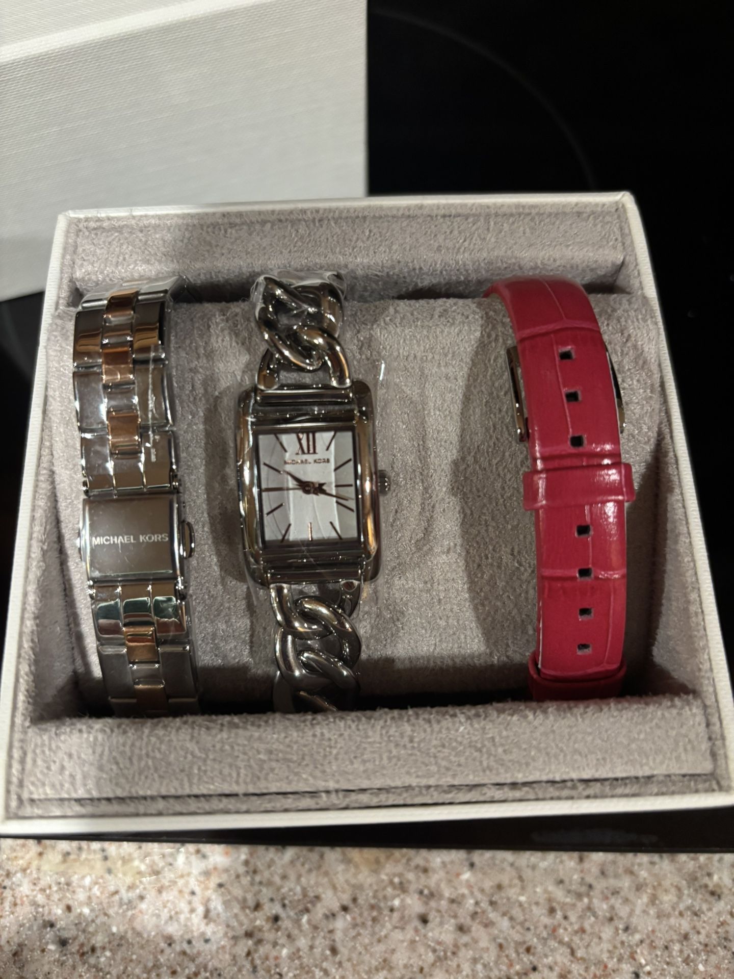 Michael Kors Silver Chain-Link Watch with 2 Interchangeable Bands