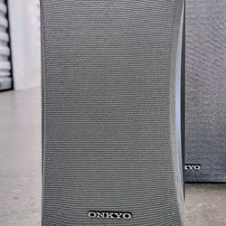 Speakers Onkyo Stereo 4 Set Silver 4.5" X 8" SKM-340 Surround Sound Compact Free Standing Silver 
