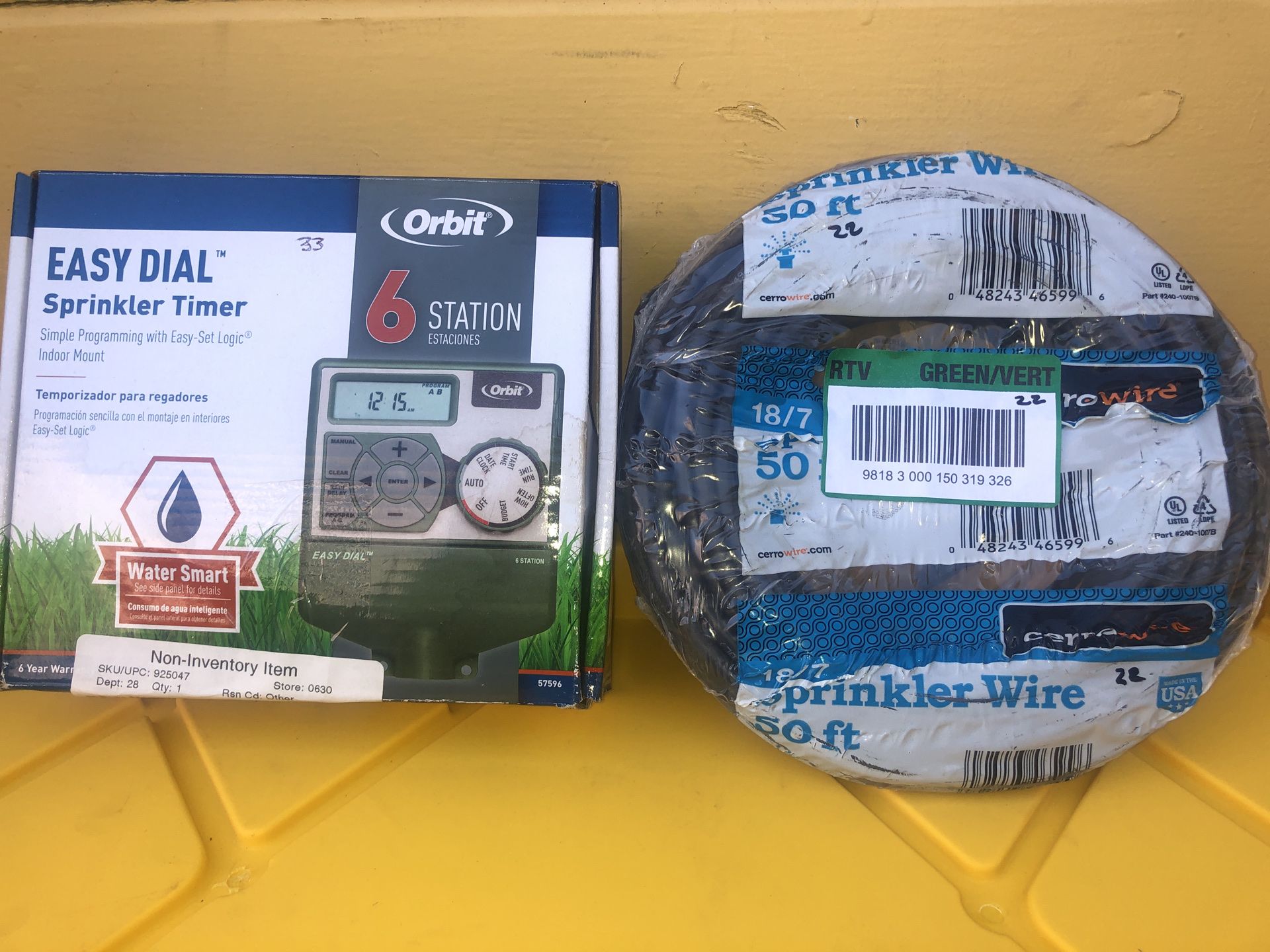 ORBIT. SPRINKLER TIMER 6 STATION AND SPRINKLER WIRE 50 FT. LONG. BRAND NEW