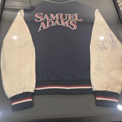 Framed Samuel Adams, Leather Jacket With New York Rangers Signatures