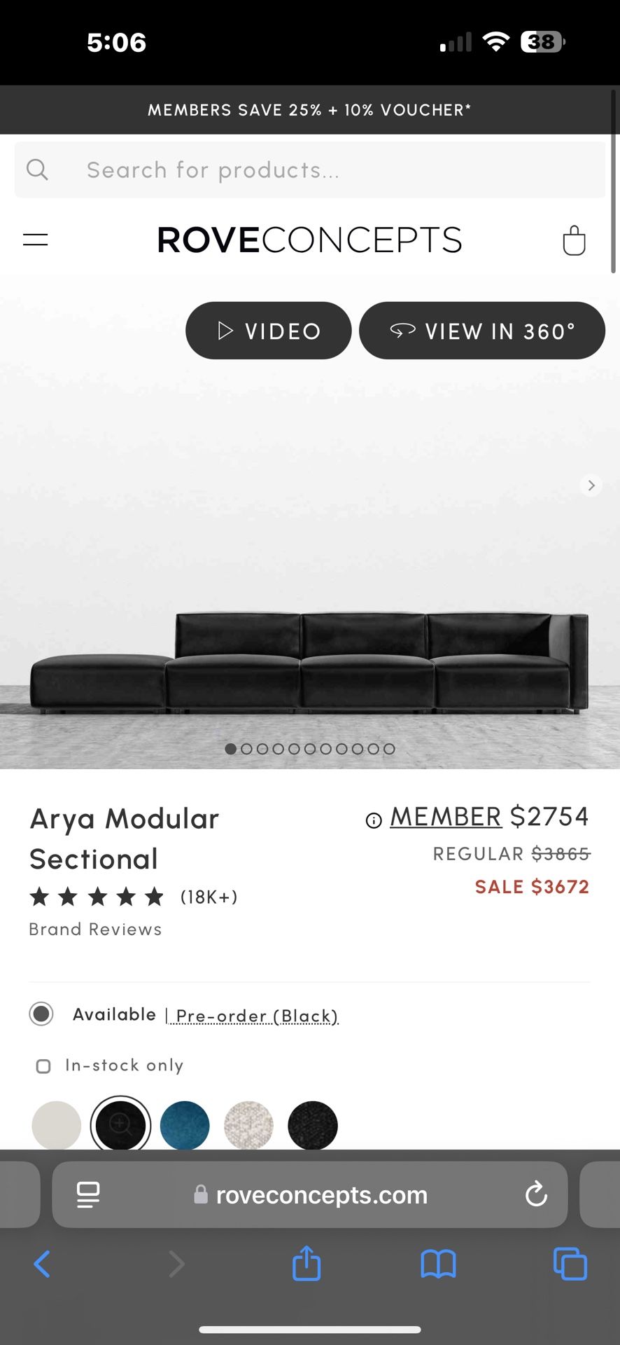 Arya Modular Large Black Sectional Couch