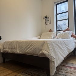 Solid Wood Bed Frame – Dark Stain – Minimal / Modern