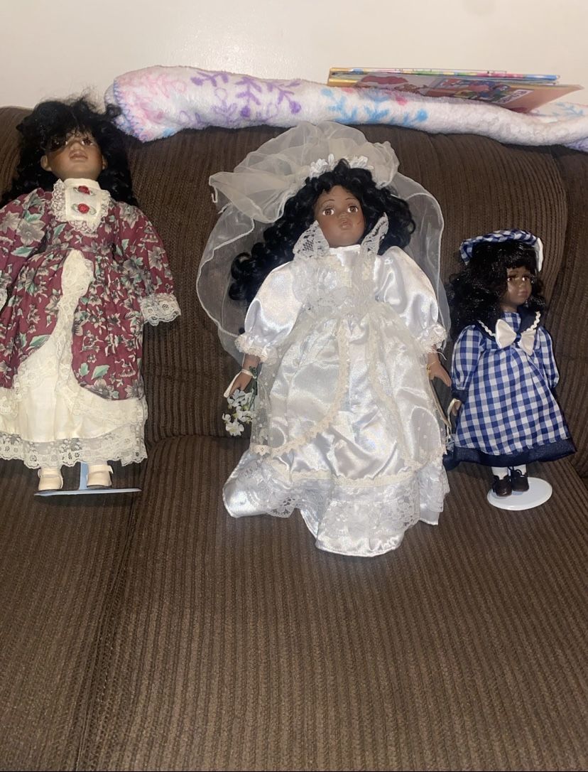 Set of 3 Fine Porcelain Dolls