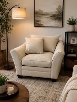 Oversized Beige Accent Chair | Modern Upholstered Lounge Chair | Living Room Seating