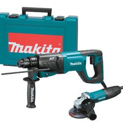 Makita HR2641X1 SDS-PLUS 3-Mode Variable Speed AVT Rotary Hammer with Case and 4-1/2" Angle Grinder, 1"


