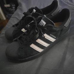 Adidas Mens 10.5 Suede Black/White Superstars