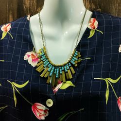 Retro Faux Turquoise And Copper Necklace 