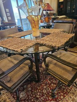 Kitchen Dinette 4 Swivel Chairs Glass Top Iron
