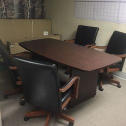 Conference Room Table & 4 Leather Chairs