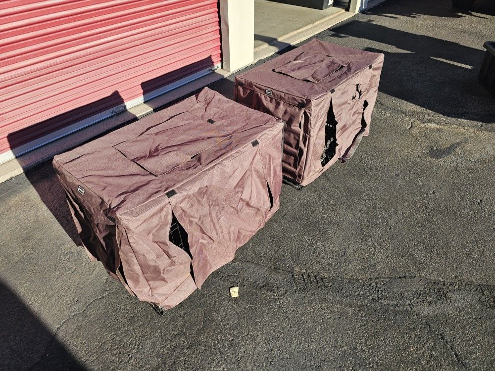 Two wire dog crates with memory foam dog beds and cover