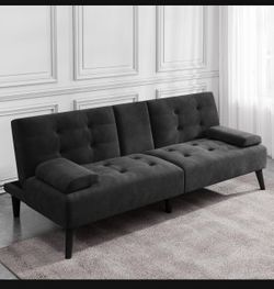 New open box 64" black velvet futon sofa/bed