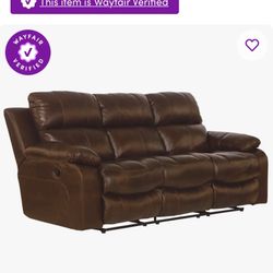Akylah 90" Brown Leather Reclining Sofa Set