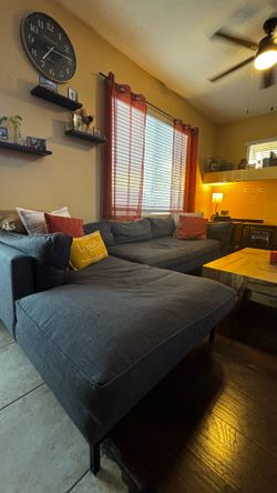 Denim blue sectional couch