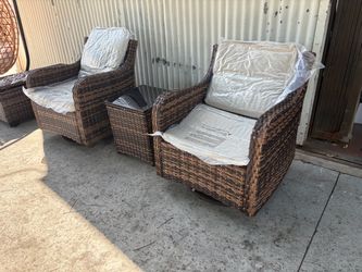 Patio Furniture Set 3 Pieces Luxury Outdoor Bistro with Swivel Rocker Chairs and Side Table, gray