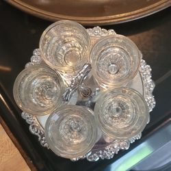 Antique Liquor Server On Silver Serving Tray