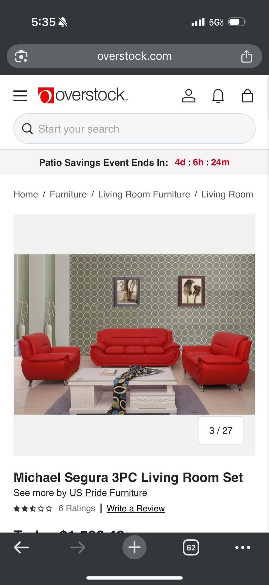 3 Pc Living Room Set (Red Leather)