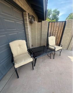 Patio set. New cushions. All metal. Very nice.