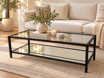 Glass and Black Metal Coffee Table