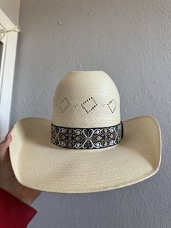 Tall Crown Straw Hat With Hat Band