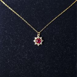 Ruby & White Sapphire Flower Necklace 