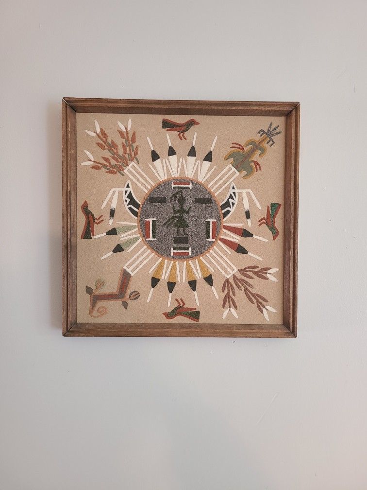 Vintage Native American Sand Art Wall Hanging