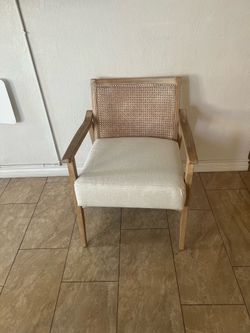 Mid Century Accent Chair cane backed solid wood ivory color