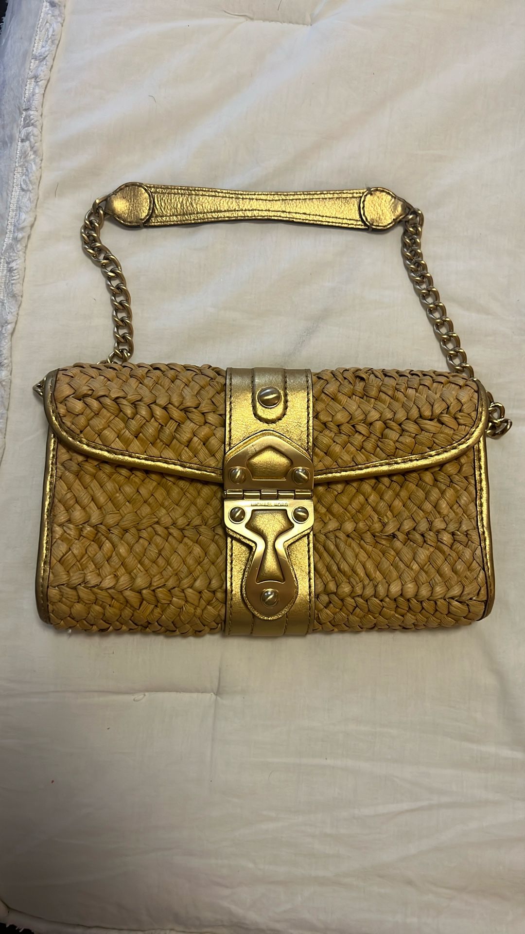 Michael Kors Santorini Straw Clutch Satchel Chain
