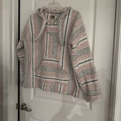 Earth Ragz Cozy Pink and Gray Striped Women's Sweater Size M