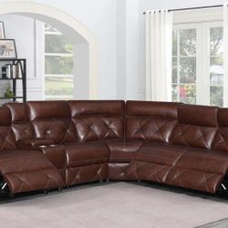 New 6pc Top Grain Genuine Leather Sectional Sofa With Three Power Recliners In Real Leather