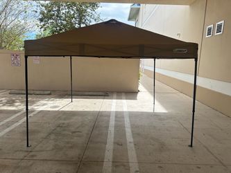 Canopy shelter 10 by 10 feet wide straight legs commercial waterproof top ajustable heights vented screen trap on top in very good condition