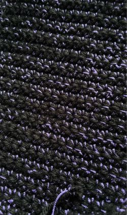 50”-long, 6”-wide Black-yarn, Purple-fringe Homemade Scarf