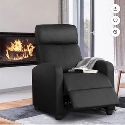 Adjustable PU Leather Recliner Chair with Pocket Spring, Black