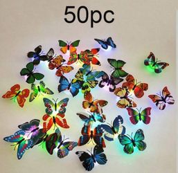 50pcs Multi-Color Colorful 3D Butterfly Decorative Lamp, Battery-Powered Mini Butterfly, Glowing Butterfly Decoration, Suitable For Garden, Backyard