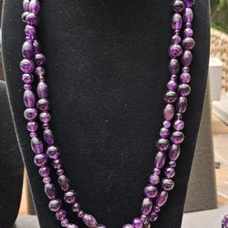 Genuine Double Strand Amethyst Necklace 