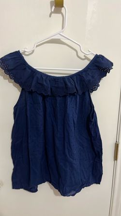 Navy Blue Eyelet Off-Shoulder Top