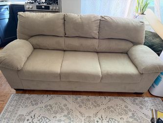 Beige Corduroy 3-Seat Sofa