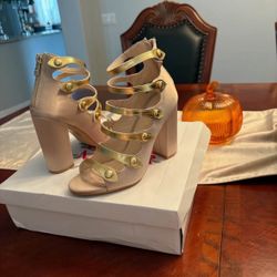 New Champaign heels With Gold Straps 