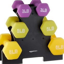 New Dumbbell Set with Rack, 8, 5, 3 Lbs