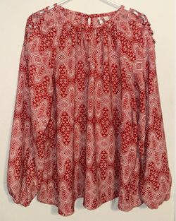 Red and White Paisley Blouse