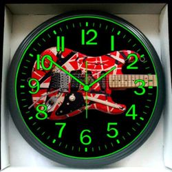 VH EVH Frankenstrat Music Studio Lounge Glow in the Dark Wall Clock NEW!