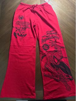 Marvel Spider-Man Men's Red Fleece Lounge Pants Size S, Drawstring Elastic Waist