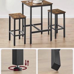 Bar Table and Chairs Set, Square Table with 2 Stools, Dining Pub Set for 2, Space Saving for Kitchen Breakfast, Living Room, Party Room, R