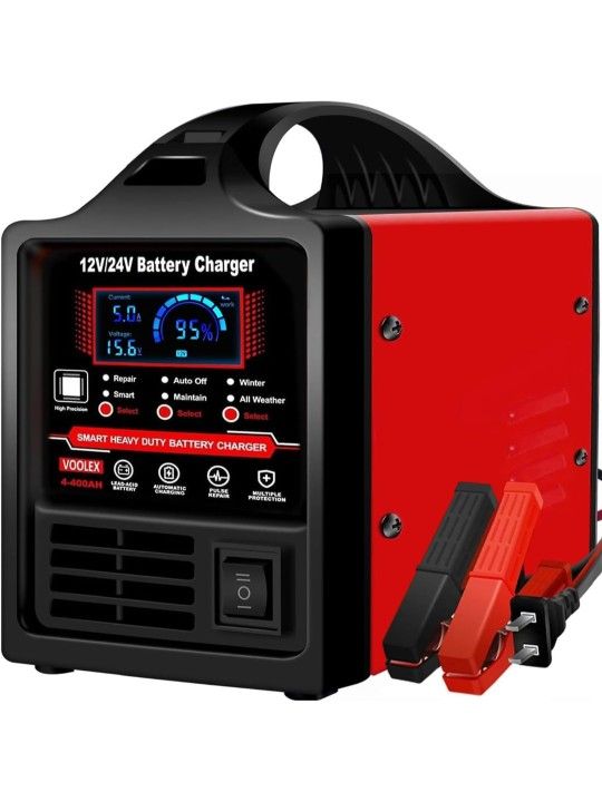 Voolex Car Battery Charger 12V 24V Portable Automotive Trickle Charger Battery Maintainer for AGM Car Truck Motorcycle RV Deep Cycle Repair, Winter