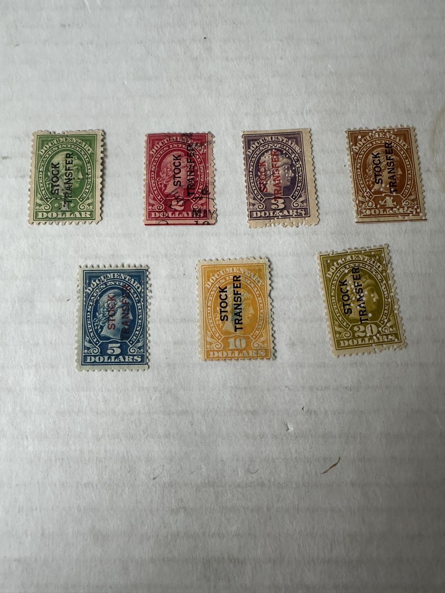 United States Stock Transfer Set 1-20 Dollar Stamps